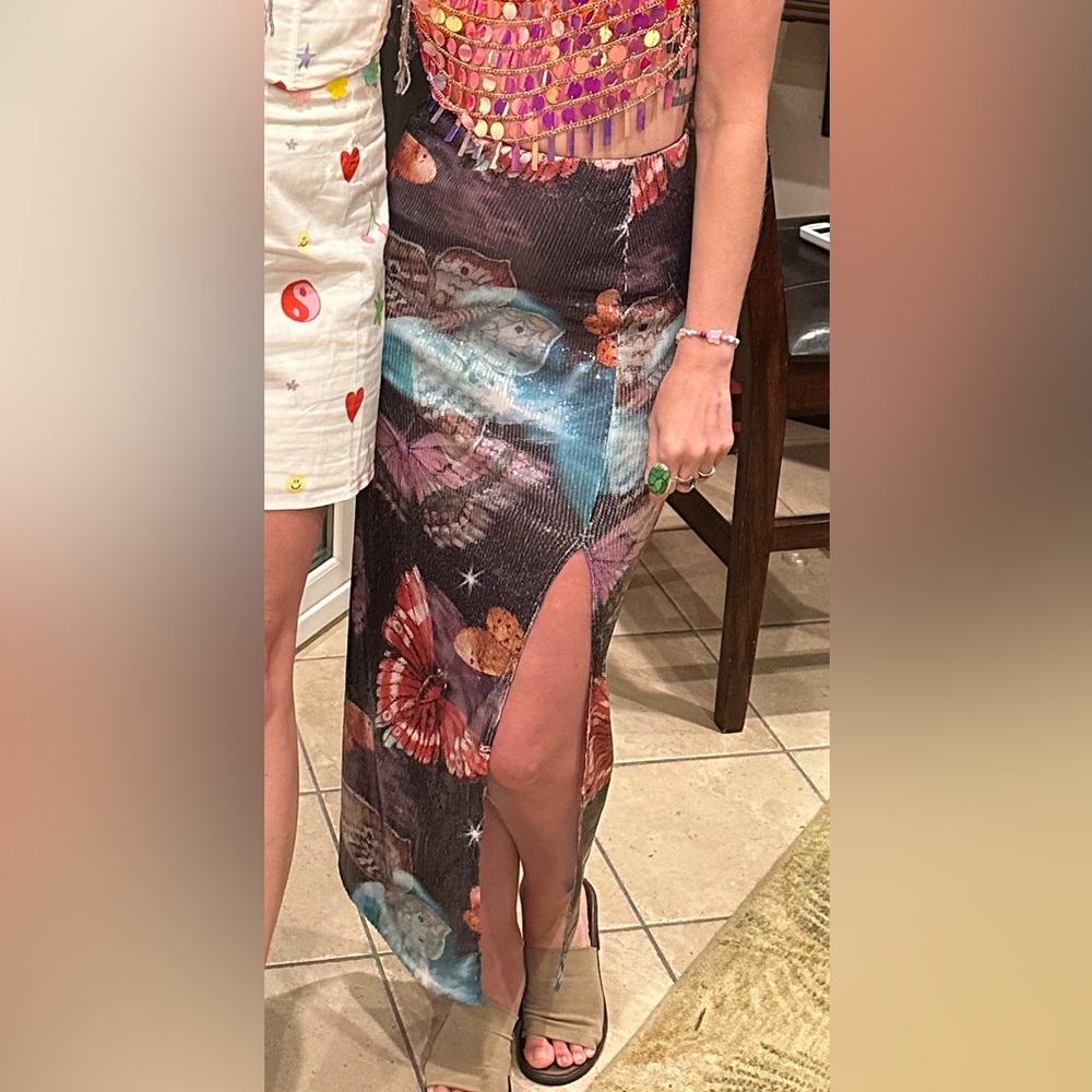 Nasty Gal Multicolor Sequin Butterfly Maxi Skirt